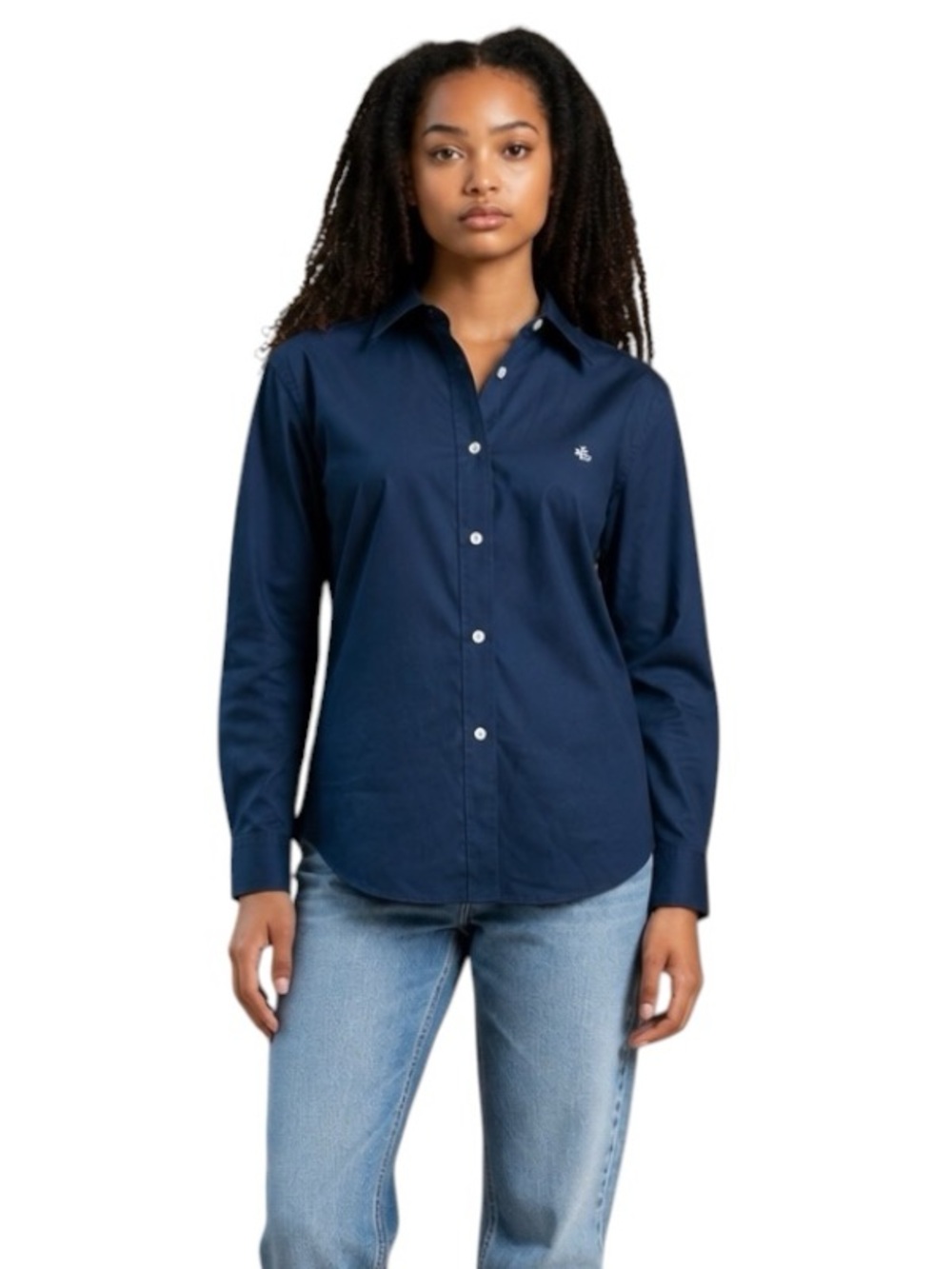 Ralph Lauren Navy Button Down Stretch Cotton Non Iron Shirt Size Medium